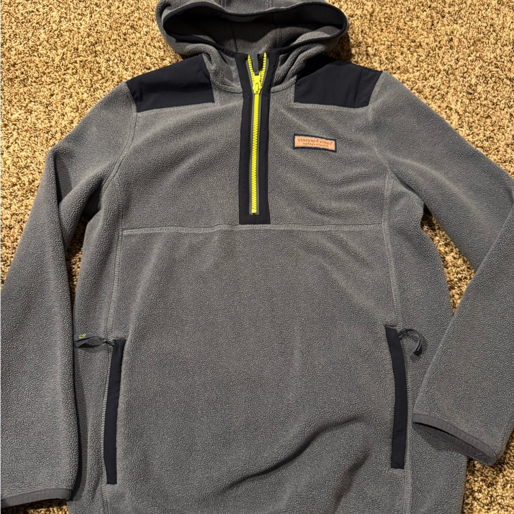 Vineyard Vines Youth Fleece HalfZip Shep Shirt Hoodie in Faded Indigo Size L(16)